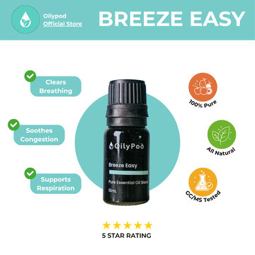 OilyPod Breeze Easy Essential Oil Blend 10ml - 100% Pure & Natural, Respiratory Support & Refreshing Aroma