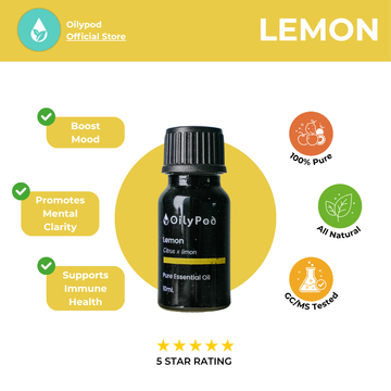 OilyPod Lemon Essential Oil 10ml - 100% Pure & Natural, Refreshing & Uplifting