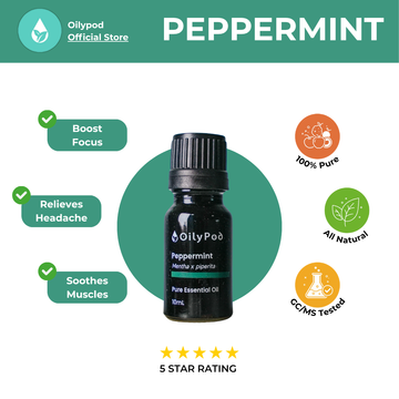 OilyPod Peppermint Essential Oil 10ml - 100% Pure & Natural, Cooling & Invigorating