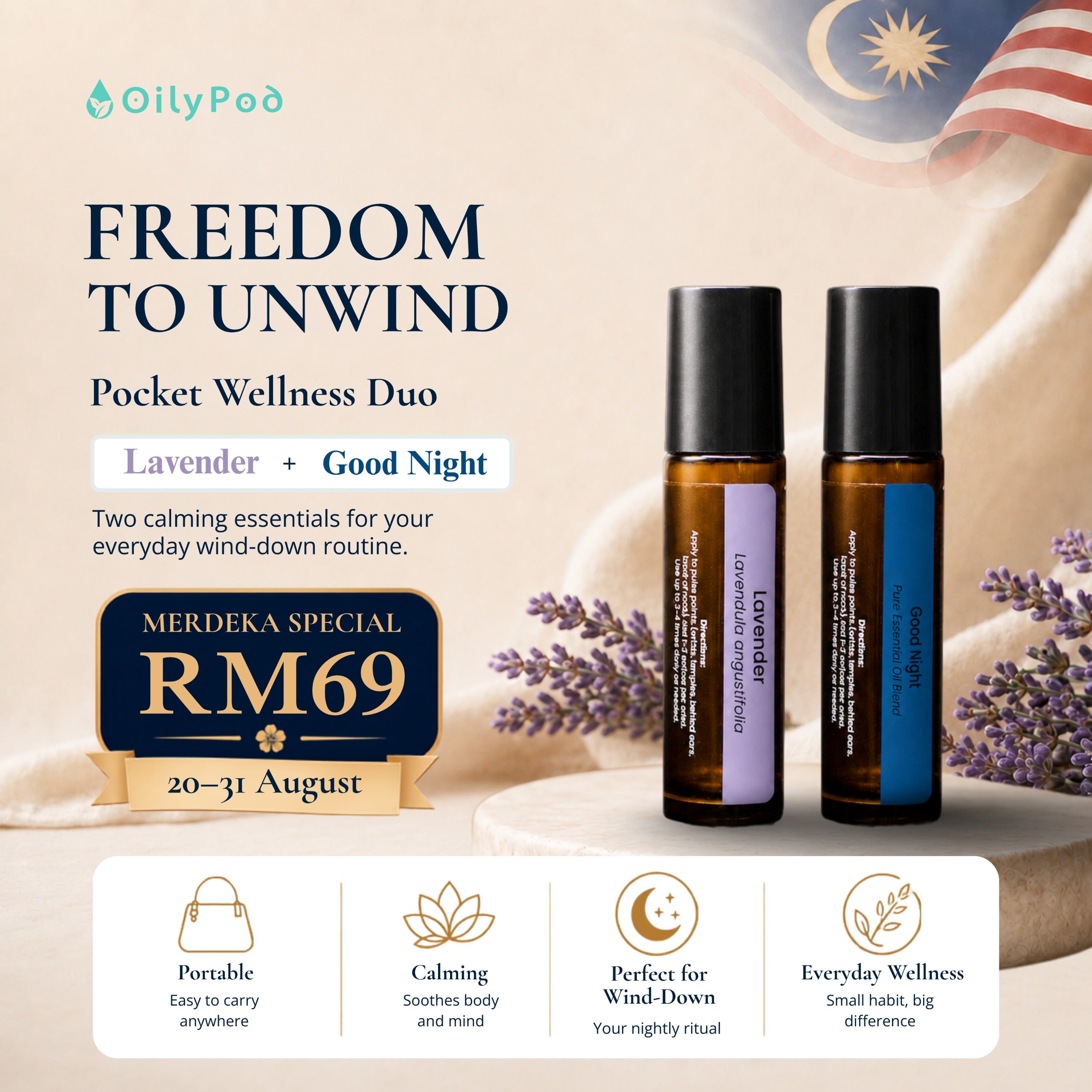 (Merdeka Special) OilyPod Pocket Wellness Duo – Lavender + Good Night Roll-On