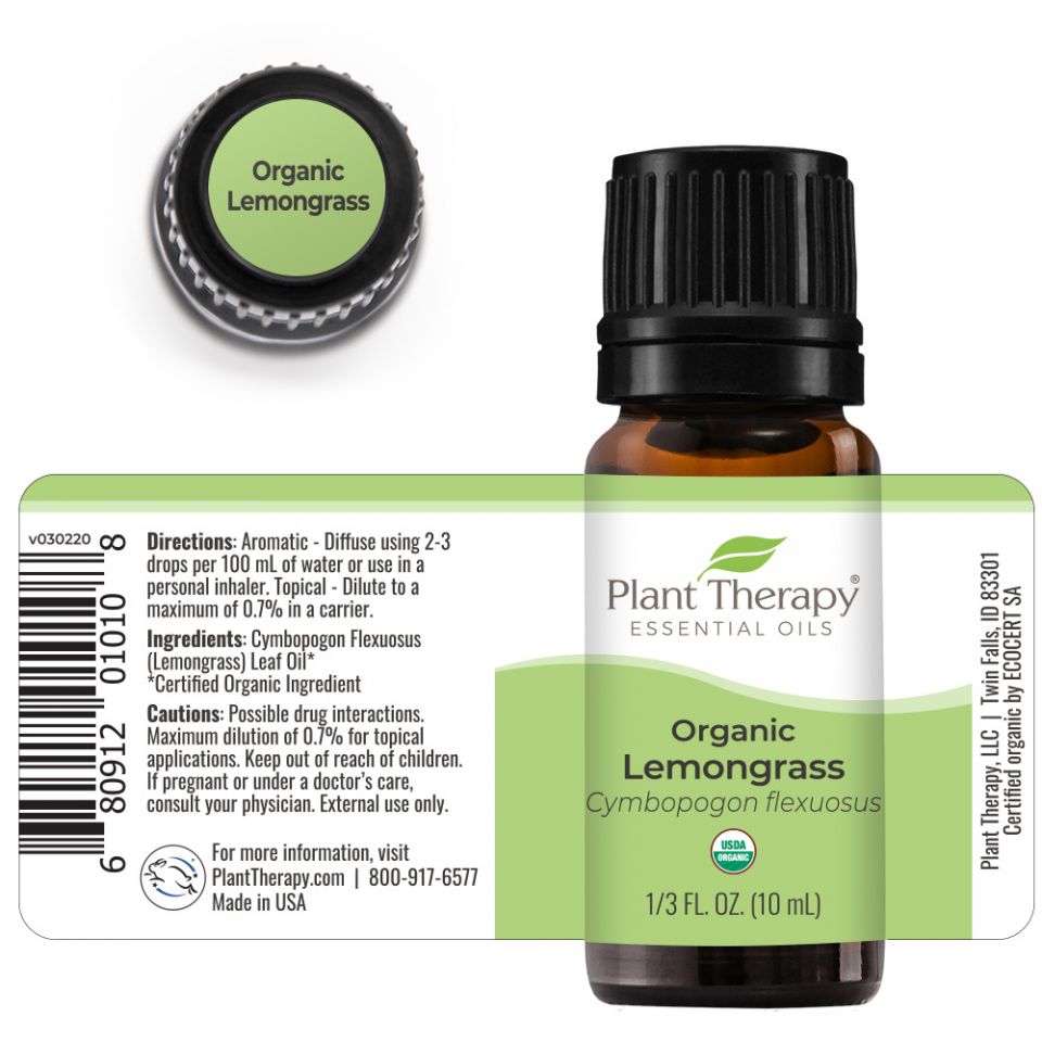 Plant Therapy Lemongrass Organic Essential Oil - OilyPod