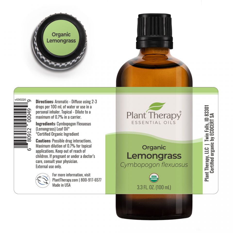 Plant Therapy Lemongrass Organic Essential Oil - OilyPod
